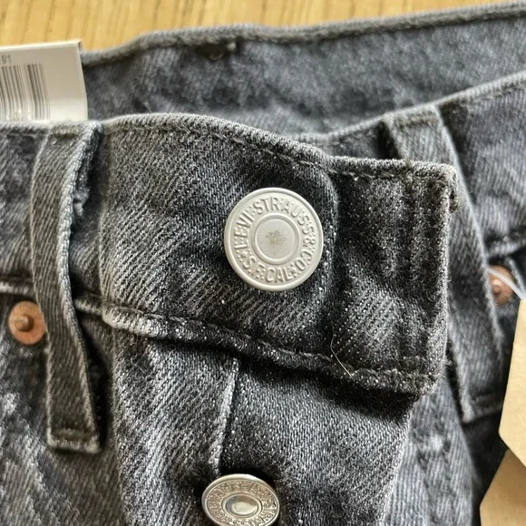Levi’s 501 skinny Womans Dark Gray Jeans Button Fly High Rise size 24x28 raw hem - Picture 5 of 10